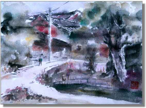 水彩画《村口》----------陈小阔（南安）初81届【绘画作品】